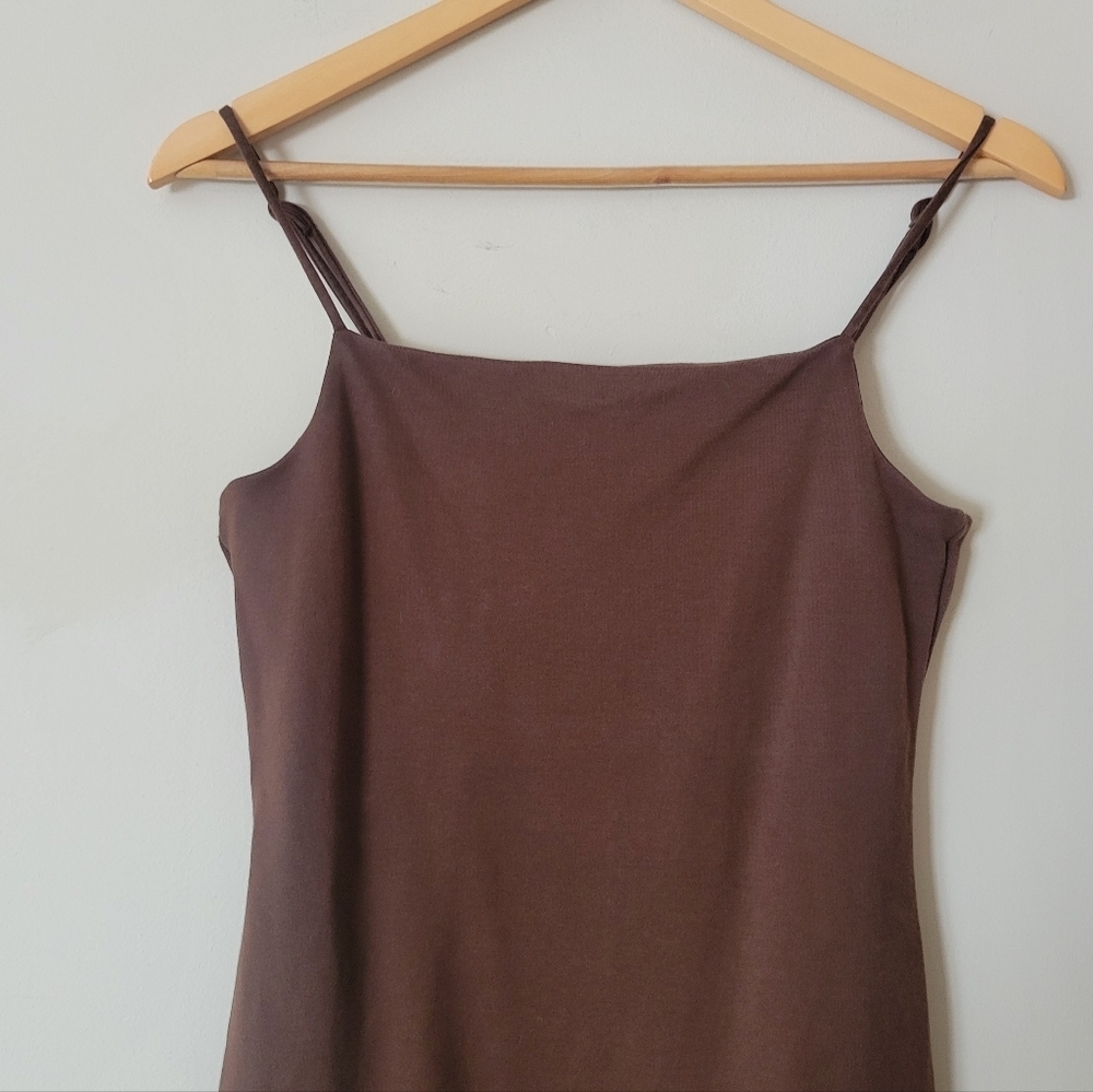 AYR Women's Brown High Neck Bodycon Spaghetti Strap Summer Mini Dress Size Small - Picture 3 of 7